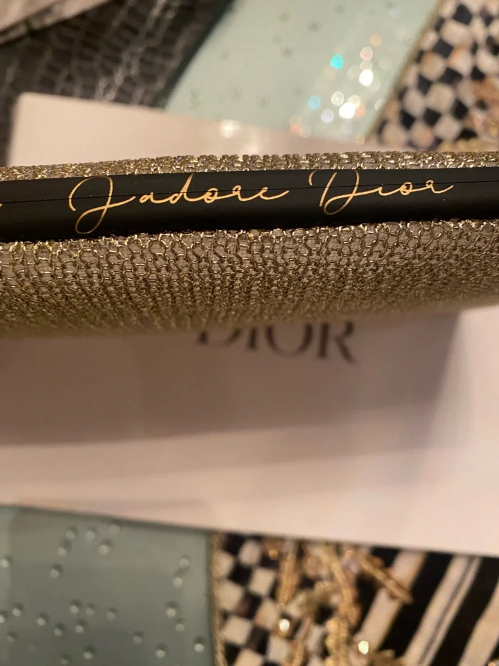 Dior Gold Glitter Zip Pouch new never used in box